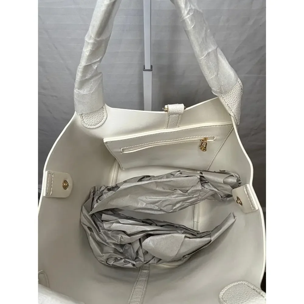 Valentino Orlandi Milano NWT White Pebbled Faux Leather Tote Handbag w/ Pouch